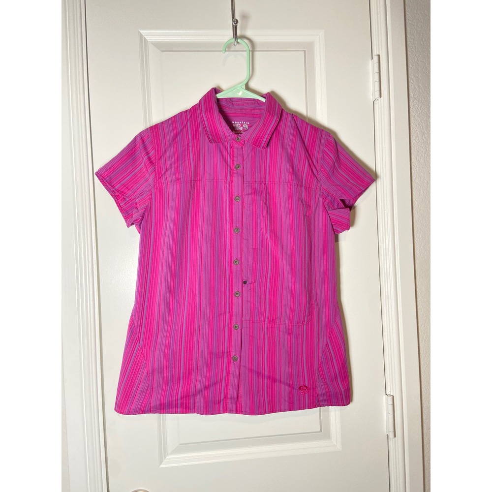 Mountain Hardwear Womens Pink Purple Striped Button Front Hiking Shirt size 8